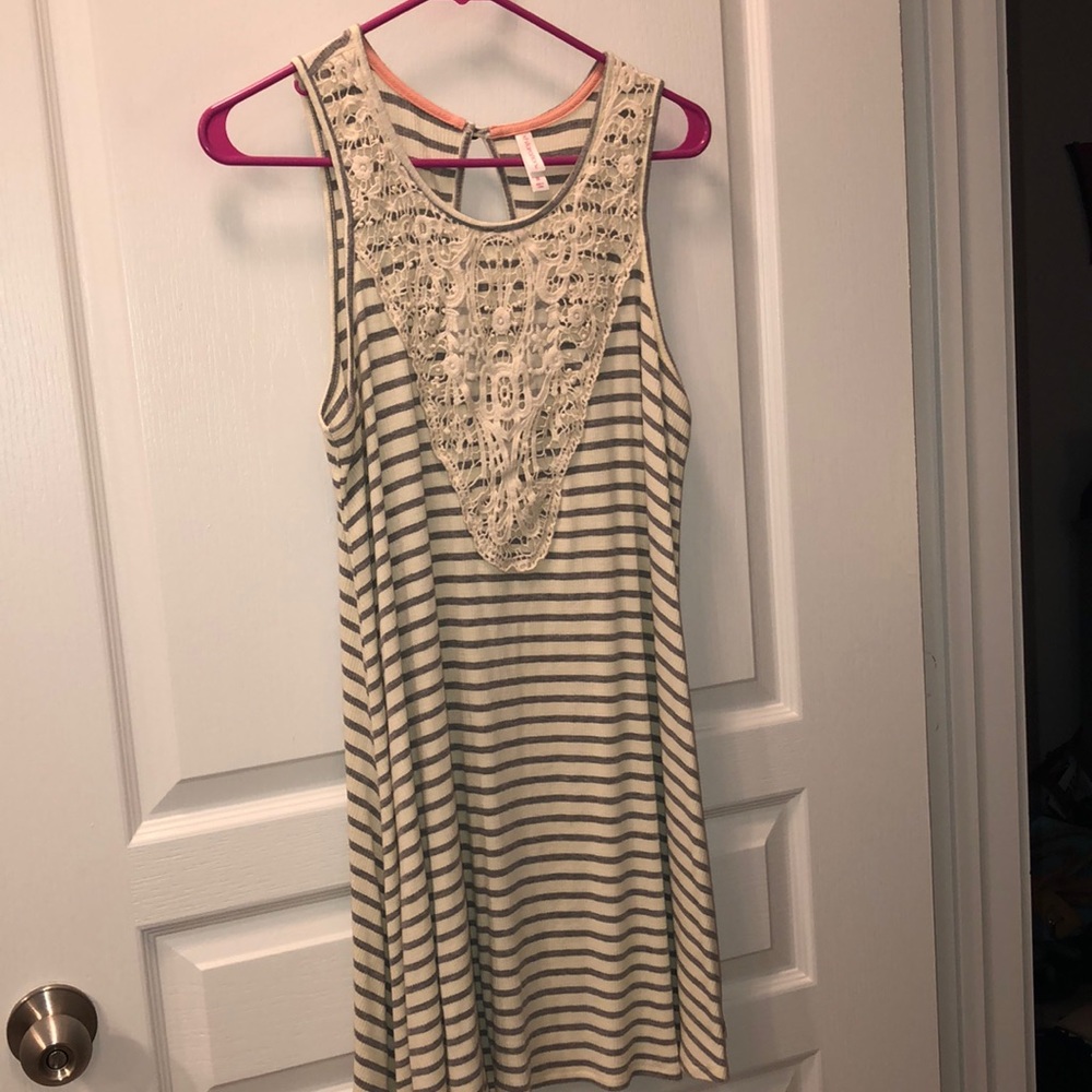 Grey & White Ribbed Dress